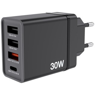 Cargador de Pared GaN Verbatim CHR-30EU/ 1xUSB Tipo-C/ 3xUSB/ 30W